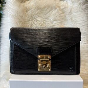 Sold Authentic Louis Vuitton Black Epi Leather Clutch with Gold Hardware